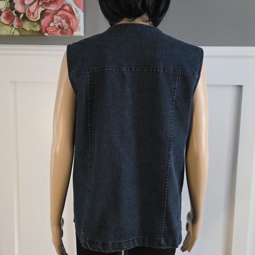 Tellement Vous Dark Wash Denim Vest – Chic Vintage Aesthetic,size L - Picture 8 of 16